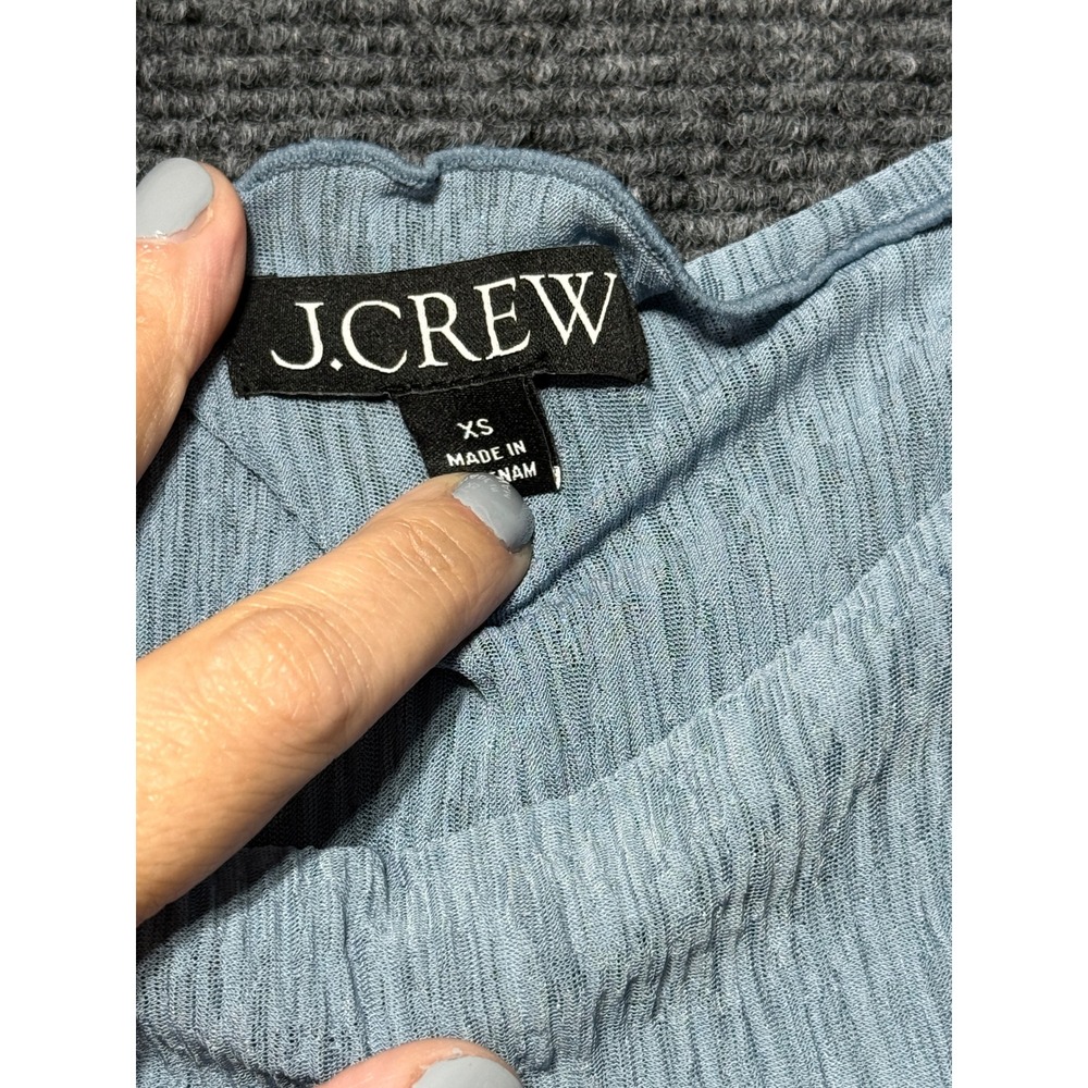 J.Crew Plisse Tank Top Women XS Blue Excellent Condition Lettuce Edge Ribbed - Picture 2 of 5